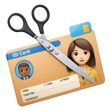Scissors cutting an ID card in 2 parts.hyper realistic sticker