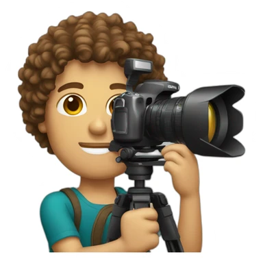 Male Photographer Caucasian curly brunette holding camera sticker
