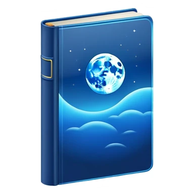 dark neon blue glass book, moon on the cover sticker