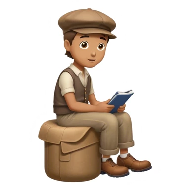 Man with giant lump in his lap in the shape of a cylinder running down the side of his leg but contained within his pants with the newsboy hat (flatcap) sticker