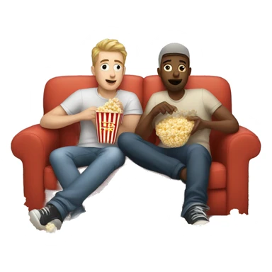 Two white gay men and dog eating popcorn on couch sticker