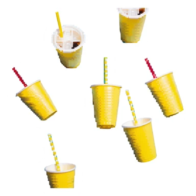 napkins, soda straws, yellow disposable cup sticker