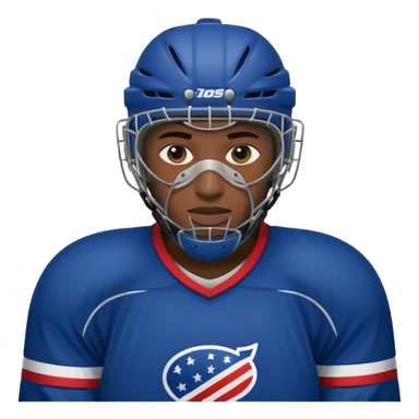 American black Hockey player without a Helmet  and have  a goalkeeper mask which have small holes sticker