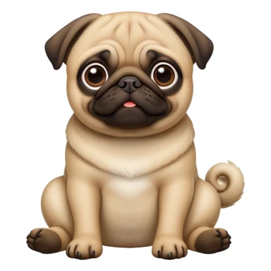 detailed-[pug]-realistic-full-body-sitting-emoji,-tail-resting-loosely-beside-its-paws,-head-tilted-dramatically, -sleek-fur,-simplified-yet-realistic-focused-features,-highly-detailed,-glowing-with-an-almost-sarcastic-glow sticker