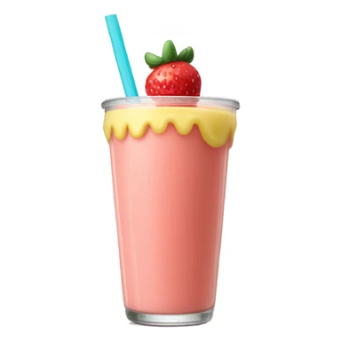 A strawberry banana smoothie with a orange straw sticker
