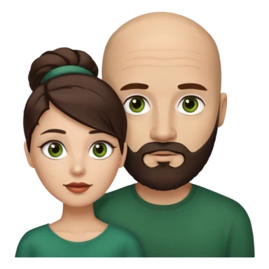 Man beard bald white dark green eyes, woman medium hair brown brown eyed latina, they have different eye color man dark green woman dark brown sticker