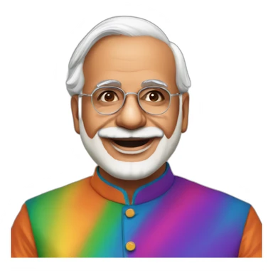 Narendar Modi in an rainbow kurta in clown makeup sticker