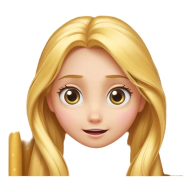 Cinematic Adorable Rapunzel Portrait Emoji, Playfully peeking out from behind a curtain of hair, big sparkling eyes, cheeks flushed with excitement, exuding charm and innocence, an absolute delight! sticker