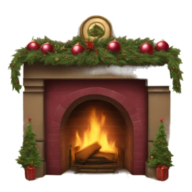 Vintage fireplace with Christmas wreaths with burgundy ornaments sticker