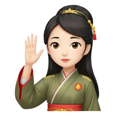 cute and sexy chinese girl in hanfu, paying respect by "salute" gesture as in army, using right hand sticker