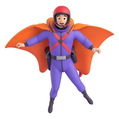 skydiver flying in a wingsuit, dynamic pose, clear wingsuit, joyful expression sticker