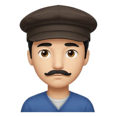 Gere um menino de cabelos preto e boné pro lado com feição séria e bigode fino sticker