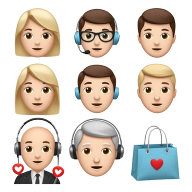 6 icons in a 2×3 grid, soft 3D emoji style, pastel colors, equal spacing, white background:
1) speech bubble
2) theatre masks
3) dynamic stopwatch
4) house + coffee + shopping bag
5) English gentleman
6) female support agent with headset
 sticker