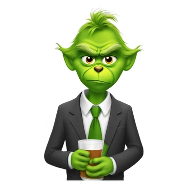 grinch in suit and tie drinking at the computer. sticker