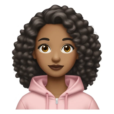 A mixed-race girl with medium-length black a bit loose curly hair, with makeup including concealer, mascara, noticeable blush, and a lip look featuring a light brown lip liner blended with a soft pink shade. She’s dressed in a black Nike hoodie. sticker