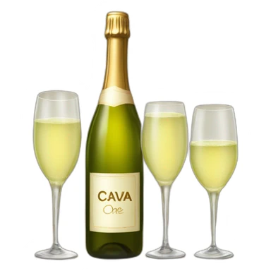 only one big bottle with sign "CAVA" and two same clinking glasses of white wine sticker