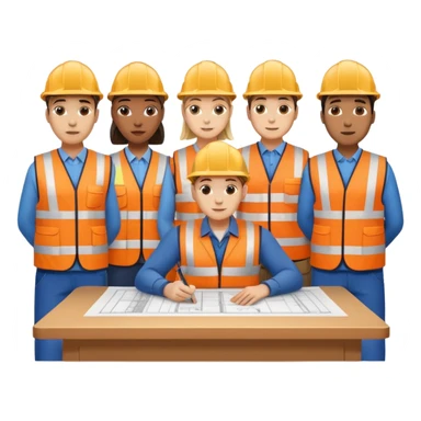 group of railway engineers behind a table sticker