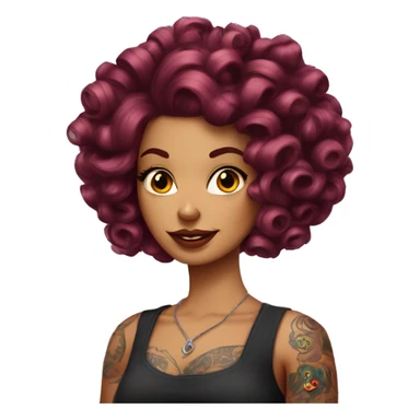 Beautiful tattooed  burgundy long haired woman with curlers in her hair sticker