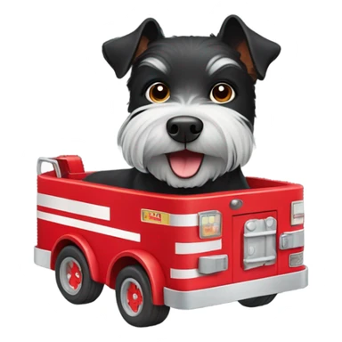 Black terrier dog in a firetruck  sticker