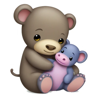 brown teddy bear hugging a baby hippo sticker