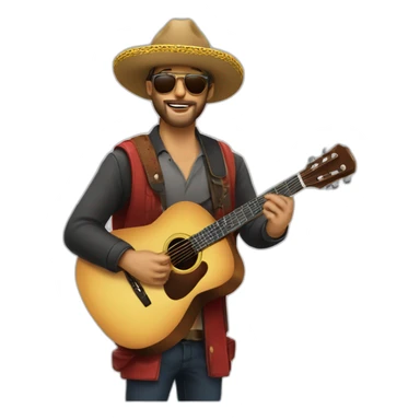 Cantautor con sombrero barba gafas y guitarras sticker