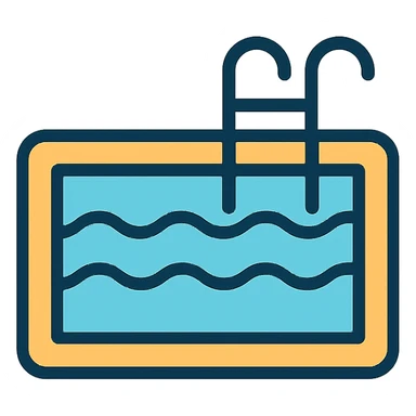 swimming pool, lineal color icon with black outlines, simple and modern sticker