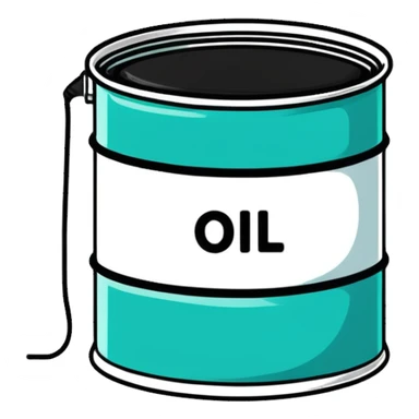 Oil barrel labeled OIL, minimalist design with soft gradients in sky blue, teal green, white, and light gray sticker