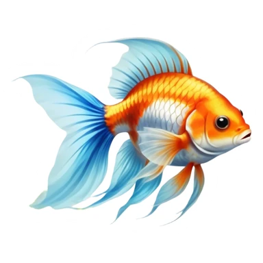 Large aquarium fish like veil tails and lionhead goldfish swimming gracefully in a beautifully decorated aquarium. Colorful aquatic plants, smooth rocks, and gentle bubbles surround the fish. The water shimmers in sunlight, creating a peaceful and vibrant underwater scene. Transparent background. sticker