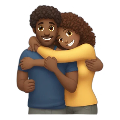 Fair girl hugging curly hair dusky guy and saying good morning  sticker