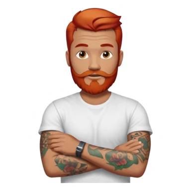 a guy with red beard red hair slick back white tshirt and tattoos oldschool on his arms sticker