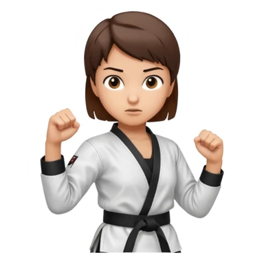 karate girl with black belt, brown short hair, action pose sticker