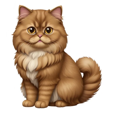 cinematic-[brown persian cat]-realistic-full-body-sitting-emoji,-tail-curled-playfully-around-its-paws,-head-tilted-dramatically,-fluffy-[brown]-fur,-simplified-yet-realistic-focused-features,-highly-detailed,-glowing-with-an-almost-sarcastic-glow sticker