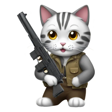 Cat with gun anime sticker