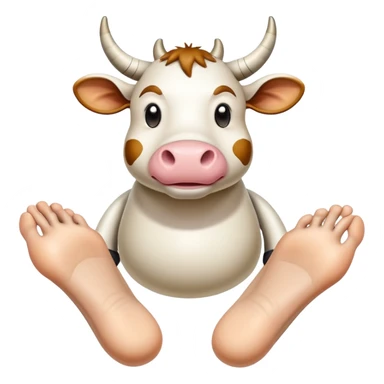 A cow-headed Saturn planet hybrid standing on huge human feet with toes, with Saturn's rings tilted around the middle of the body sticker