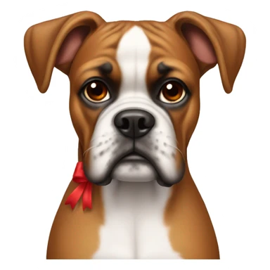 Boxer dog with a red bow on her neck and no bow on her head sticker
