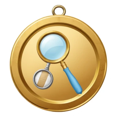 gold medal with bandage and a magnifier engraved on the center sticker