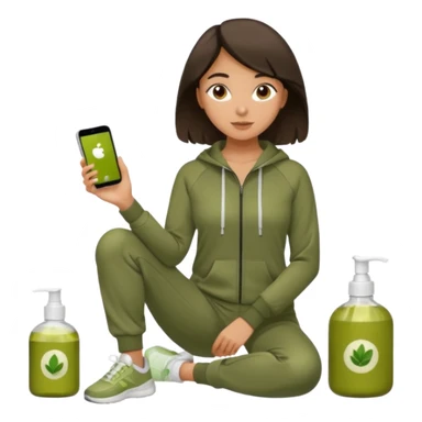 Self care для девушки шатенки в оливковом спортивном костюме sticker