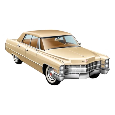 Simplified beige 1966 Cadillac DeVille, minimal design with clean outlines, 30-degree angle, reduced to basic shapes, recognizable silhouette with few details, iOS emoji style sticker