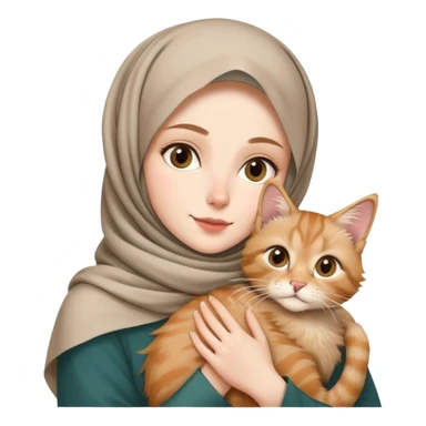 White girl wearing hijab holding nude mainecoon cat sticker