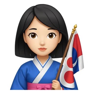 black hair girl with hanbok holding south korea flag sticker