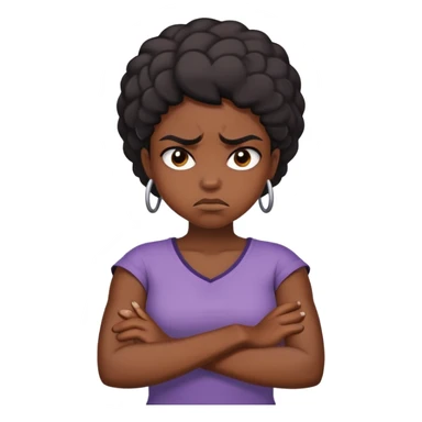 Angry Black girl with dark skin and crossed arms, frowning face sticker