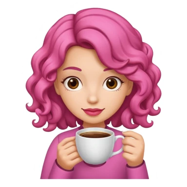 Crea una chica rizada con una taza rosa de café sticker