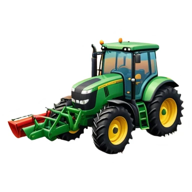 An icon representing a Farming Simulator 22, with a detailed tractor, plowing fields under a bright sky with a colorful rural landscape. The design includes farming tools, crops and barns, symbolizing the immersive experience of managing a farm. Transparent background. sticker