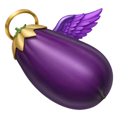 Realistic eggplant from the side wearing an angel halo sticker