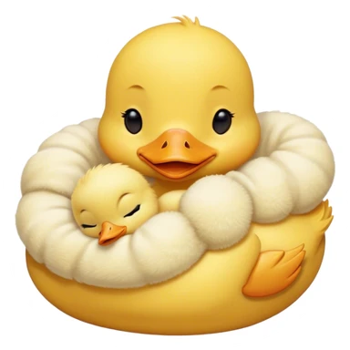 Meme-Worthy Cute Sleeping Yellow Baby Duck Portrait Emoji, Head resting peacefully with a contented smile, showcasing a delightfully tiny build and a luxuriously soft bright yellow downy coat, eyes shut in a serene, restful nap, Simplified yet hilariously adorable features, highly detailed, glowing with a soft, drowsy light, high shine, relaxed and utterly lovable, stylized with an air of playful laziness, bright and heartwarming, soft glowing outline, capturing the essence of a comically sleepy duckling, so meme-worthy it feels like it could instantly become the next viral sensation of adorable slumber! sticker
