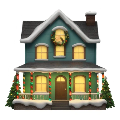 christmas house with lights on and garland sticker
