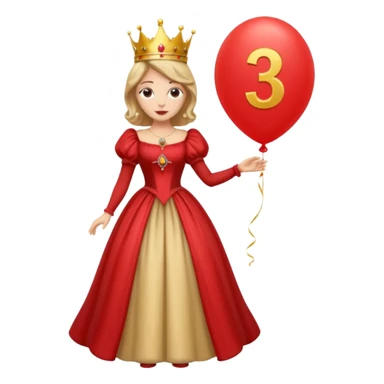queen wearing dress, holding balloon in shape of number 3 sticker