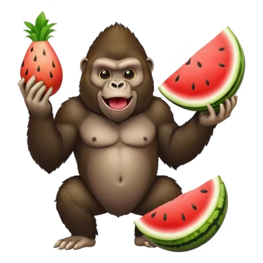 Gorilla with fried chicken and a watermelon sticker