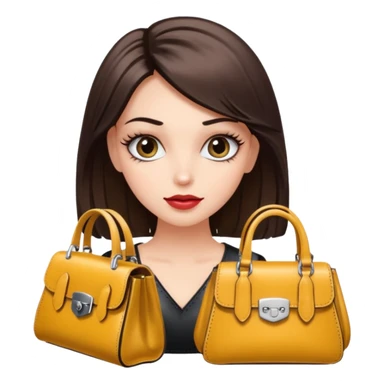 Glam girl with eyelasher looking left and right between two purses, playful puzzled expression — can’t decide between two options sticker