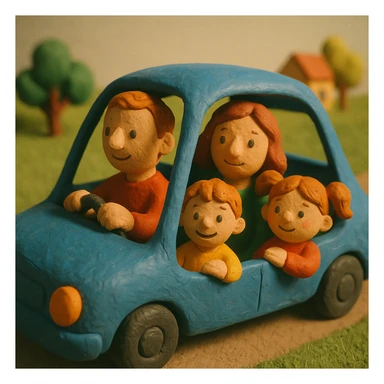 parents take their children home, family in a car driving home sticker